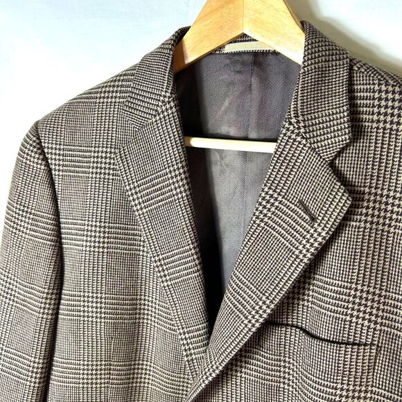 Burberry Tan Brown Wool Houndstooth Plaid Classic Sport Coat Size 42S - Picture 2 of 15
